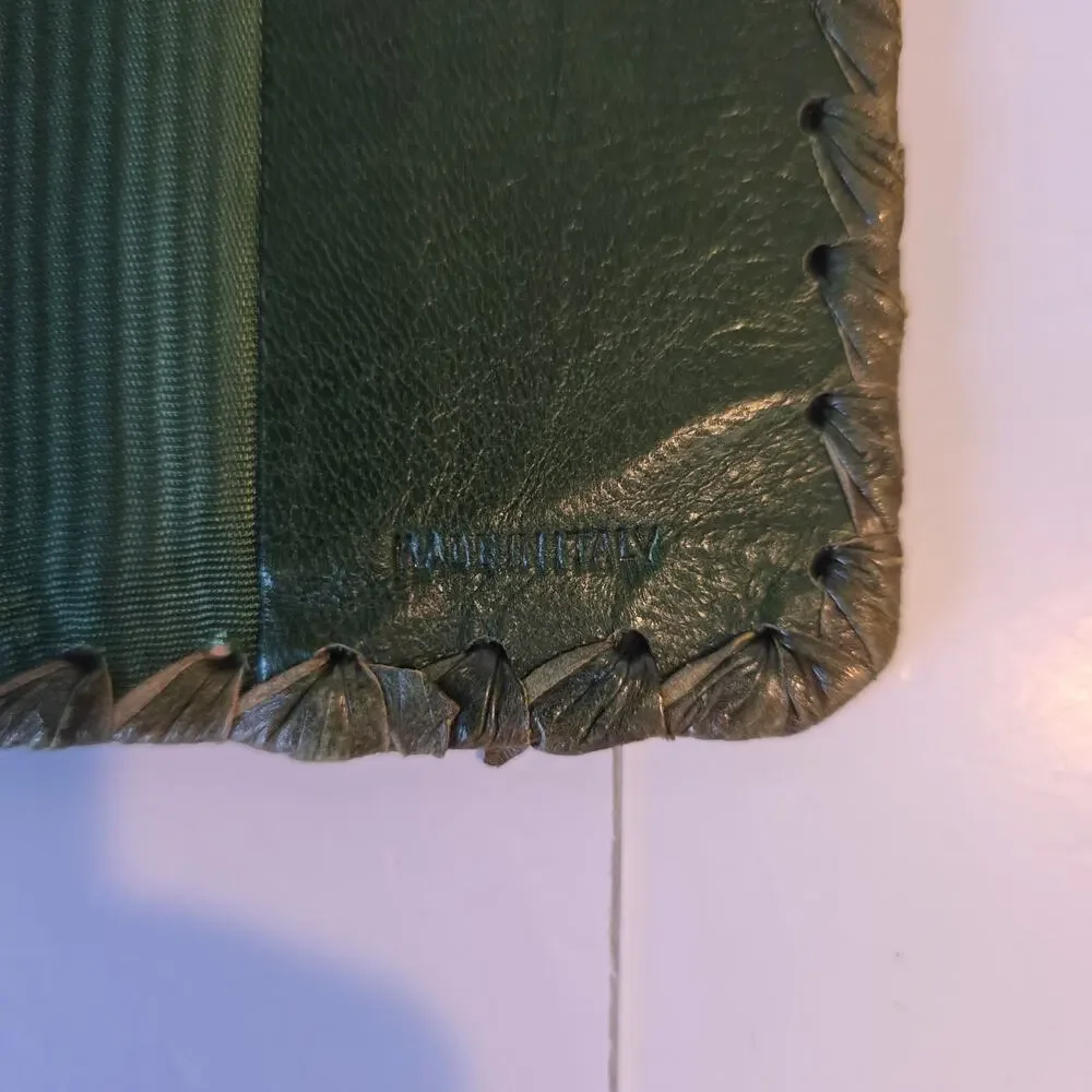 Vintage 60s Italian Tooled Leather Journal Cover Green Gold Gilt Renaissance
